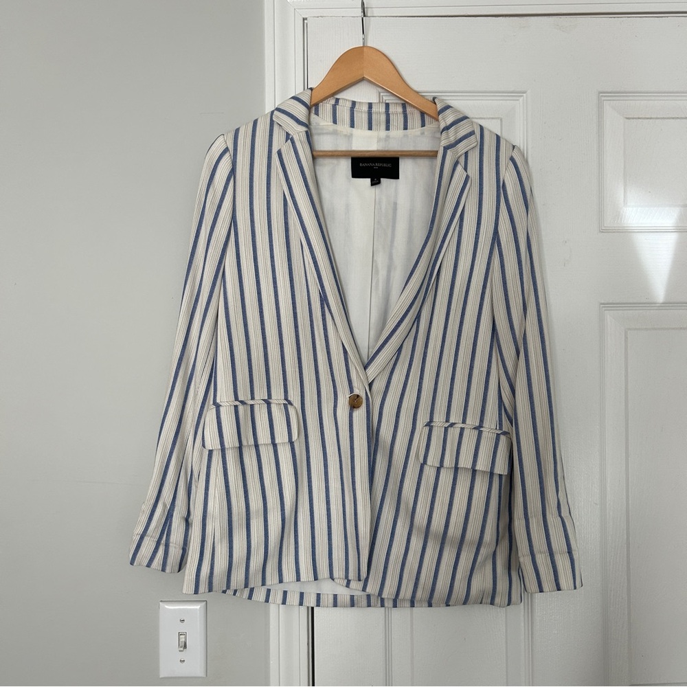 Banana Republic Striped Blue and White Women's Blazer